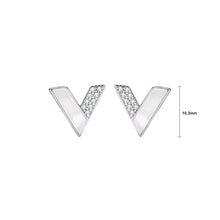 Load image into Gallery viewer, 925 Sterling Silver Simple Personalized Alphabet V-shaped Mother-of-pearl Stud Earrings with Cubic Zirconia