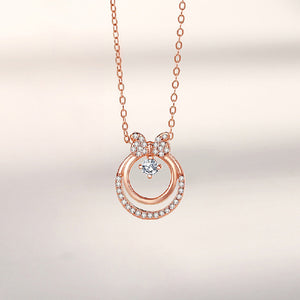 925 Sterling Silver Plated Rose Gold Simple Sweet Ribbon Knot Ring Pendant with Cubic Zirconia and Necklace