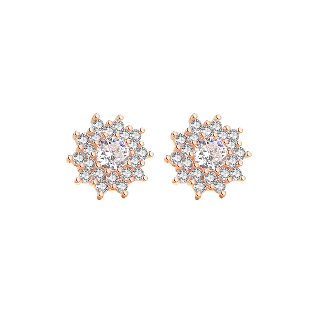 925 Sterling Silver Plated Rose Gold Simple Brilliant Snowflake Stud Earrings with Cubic Zirconia