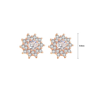 925 Sterling Silver Plated Rose Gold Simple Brilliant Snowflake Stud Earrings with Cubic Zirconia
