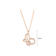 Load image into Gallery viewer, 925 Sterling Silver Plated Rose Gold Fashion Temperament Hollow Butterfly Mother-of-pearl Pendant with Cubic Zirconia and Necklace