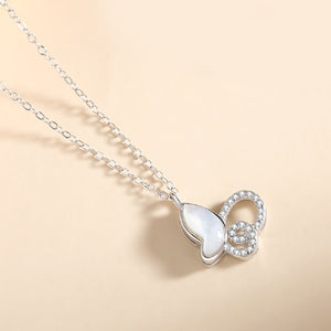 925 Sterling Silver Fashion Temperament Hollow Butterfly Mother-of-pearl Pendant with Cubic Zirconia and Necklace