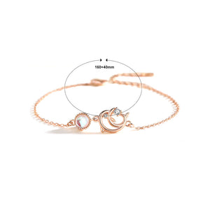 925 Sterling Silver Plated Rose Gold Fashion Simple Hollow Dolphin Moonstone Bracelet with Cubic Zirconia