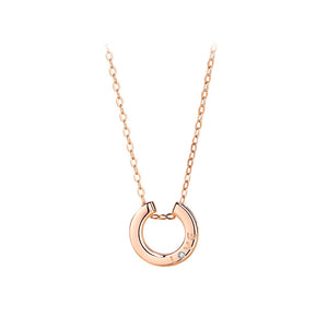 925 Sterling Silver Plated Rose Gold Simple Romantic Love Geometric Circle Pendant with Cubic Zirconia and Necklace