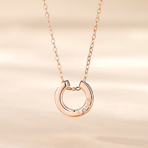 925 Sterling Silver Plated Rose Gold Simple Romantic Love Geometric Circle Pendant with Cubic Zirconia and Necklace