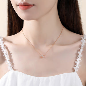 925 Sterling Silver Plated Rose Gold Fashion Creative Planet Imitation Pearl Pendant with Cubic Zirconia and Necklace