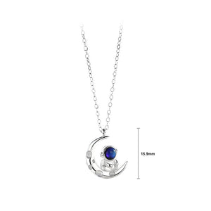 925 Sterling Silver Fashion Personality Astronaut Moon Couple Pendant with Necklace For Women