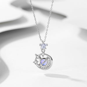 925 Sterling Silver Fashion Personality Planet Star Pendant with Cubic Zirconia and Necklace
