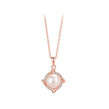 Load image into Gallery viewer, 925 Sterling Silver Plated Rose Gold Fashion Temperament Windmill Shaped Imitation Pearl Pendant with Cubic Zirconia and Necklace