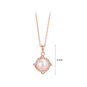 925 Sterling Silver Plated Rose Gold Fashion Temperament Windmill Shaped Imitation Pearl Pendant with Cubic Zirconia and Necklace
