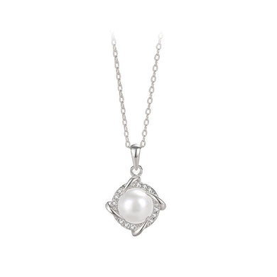 925 Sterling Silver Fashion Temperament Windmill Shaped Imitation Pearl Pendant with Cubic Zirconia and Necklace
