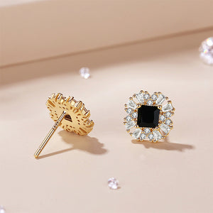 925 Sterling Silver Plated Gold Simple Temperament Flower Stud Earrings with Cubic Zirconia