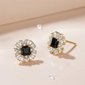 925 Sterling Silver Plated Gold Simple Temperament Flower Stud Earrings with Cubic Zirconia