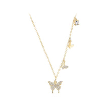 Load image into Gallery viewer, 925 Sterling Silver Plated Gold Fashion Temperament Butterfly Pendant with Cubic Zirconia and Necklace
