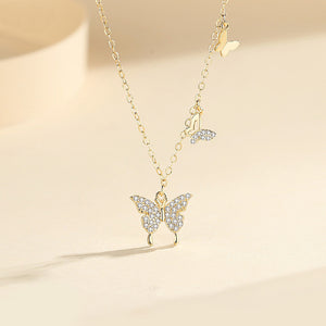 925 Sterling Silver Plated Gold Fashion Temperament Butterfly Pendant with Cubic Zirconia and Necklace