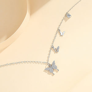 925 Sterling Silver Fashion Temperament Butterfly Pendant with Cubic Zirconia and Necklace