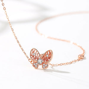 925 Sterling Silver Plated Rose Gold Fashion Simple Butterfly Pendant with Cubic Zirconia and Necklace