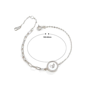 925 Sterling Silver Simple Fashion Butterfly Round Mother-of-Pearl Bracelet with Cubic Zirconia
