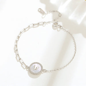 925 Sterling Silver Simple Fashion Butterfly Round Mother-of-Pearl Bracelet with Cubic Zirconia