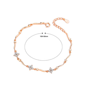 925 Sterling Silver Plated Rose Gold Fashion Simple Four-leafed Clover Bracelet with Cubic Zirconia