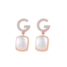 Load image into Gallery viewer, 925 Sterling Silver Plated Rose Gold Fashion Temperament English Alphabet G Geometric Mother-of-pearl Earrings with Cubic Zirconia