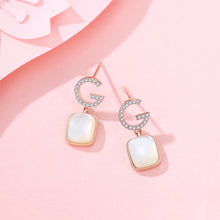 Load image into Gallery viewer, 925 Sterling Silver Plated Rose Gold Fashion Temperament English Alphabet G Geometric Mother-of-pearl Earrings with Cubic Zirconia