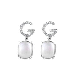 925 Sterling Silver Fashion Temperament English Alphabet G Geometric Mother-of-pearl Earrings with Cubic Zirconia