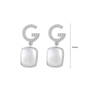 925 Sterling Silver Fashion Temperament English Alphabet G Geometric Mother-of-pearl Earrings with Cubic Zirconia