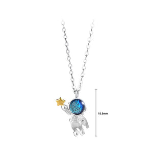 925 Sterling Silver Fashion Creative Astronaut Couple Pendant with Necklace For Women