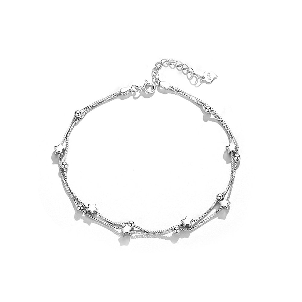 925 Sterling Silver Fashion Simple Star Bead Double Layer Anklet
