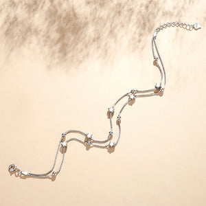 925 Sterling Silver Fashion Simple Star Bead Double Layer Anklet