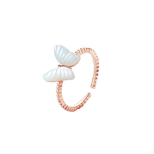 925 Sterling Silver Plated Rose Gold Fashion Elegant Butterfly Mother-of-pearl Adjustable Open Ring