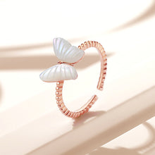 Load image into Gallery viewer, 925 Sterling Silver Plated Rose Gold Fashion Elegant Butterfly Mother-of-pearl Adjustable Open Ring