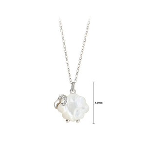 925 Sterling Silver Simple and Lovely Sheep Mother-of-pearl Pendant with Cubic Zirconia and Necklace