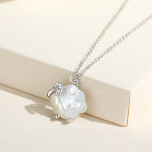 925 Sterling Silver Simple and Lovely Sheep Mother-of-pearl Pendant with Cubic Zirconia and Necklace