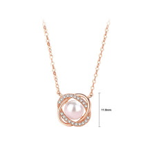 Load image into Gallery viewer, 925 Sterling Silver Plated Rose Gold Fashion Elegant Flower Imitation Pearl Pendant with Cubic Zirconia and Necklace