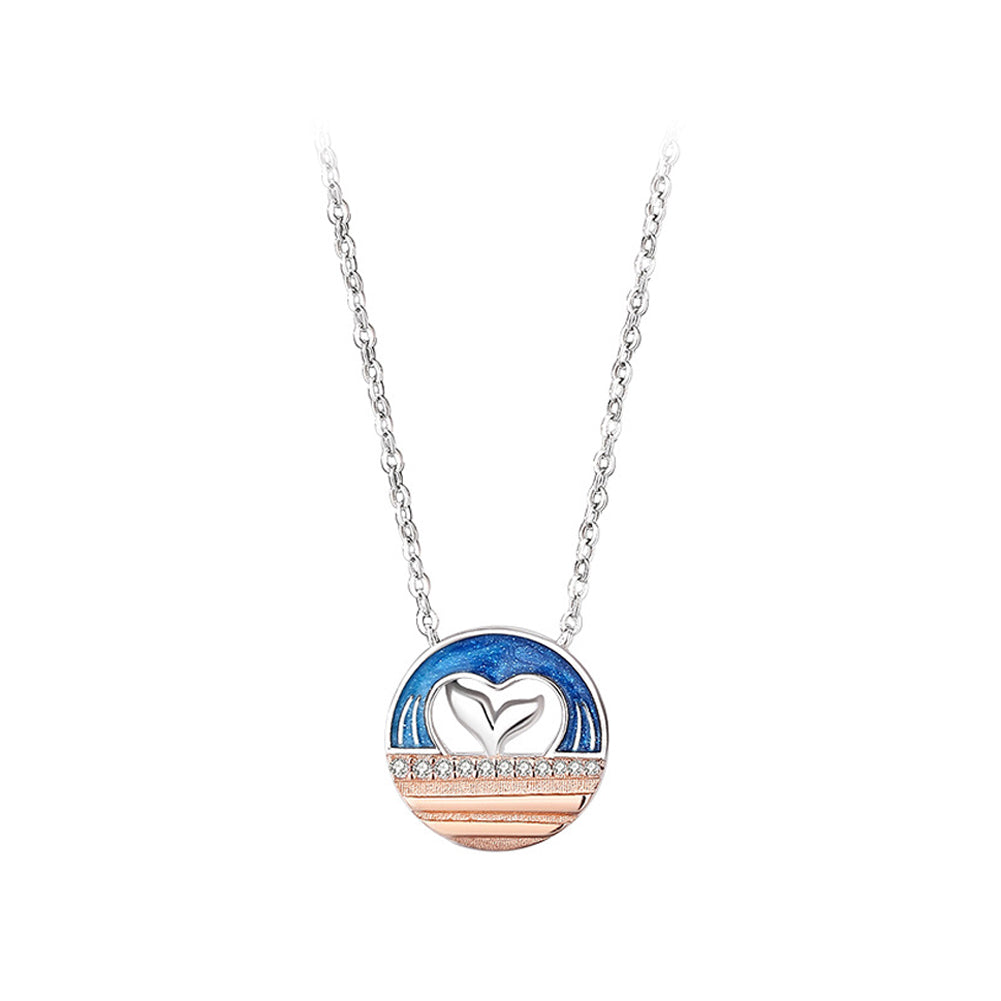 925 Sterling Silver Mermaid Hollow Heart Shape Pendant with Cubic Zirconia and Necklace