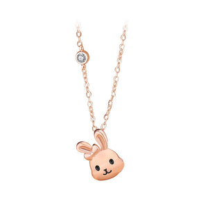 925 Sterling Silver Plated Rose Gold Simple Cute Rabbit Pendant with Cubic Zirconia and Necklace