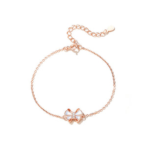 925 Sterling Silver Plated Rose Gold Fashion Simple Butterfly Mother-of-Pearl Bracelet with Cubic Zirconia