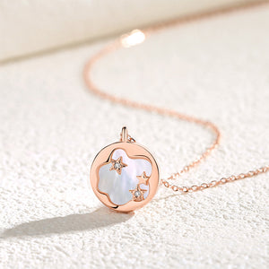 925 Sterling Silver Plated Rose Gold Fashion Simple Starry Shell Pendant with Cubic Zirconia and Necklace