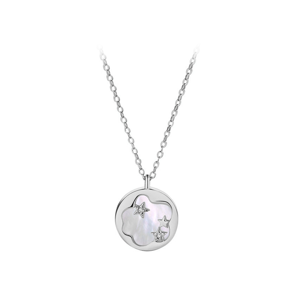 925 Sterling Silver Fashion Simple Starry Shell Pendant with Cubic Zirconia and Necklace