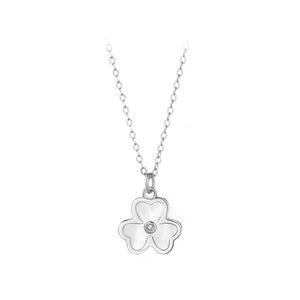 925 Sterling Silver  Fashion Simple Three-leafed Clover Mother-of-pearl Pendant with Cubic Zirconia and Necklace