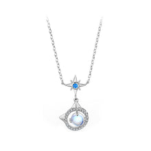 Load image into Gallery viewer, 925 Sterling Silver Fashion Cute Cat Moonstone Star Pendant with Cubic Zirconia and Necklace