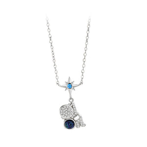 925 Sterling Silver Fashion Personality Astronaut Star Pendant with Cubic Zirconia and Necklace