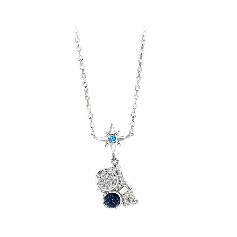 925 Sterling Silver Fashion Personality Astronaut Star Pendant with Cubic Zirconia and Necklace