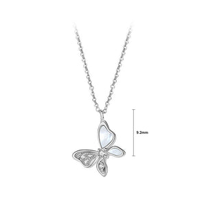 925 Sterling Silver Fashion Elegant Butterfly Mother-of-pearl Pendant with Cubic Zirconia and Necklace