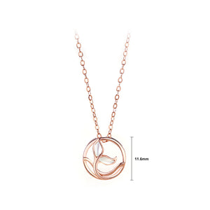 925 Sterling Silver Plated Rose Gold Fashion Temperament Mermaid Fishtail Mother-of-pearl Round Pendant with Necklace