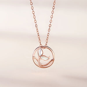 925 Sterling Silver Plated Rose Gold Fashion Temperament Mermaid Fishtail Mother-of-pearl Round Pendant with Necklace