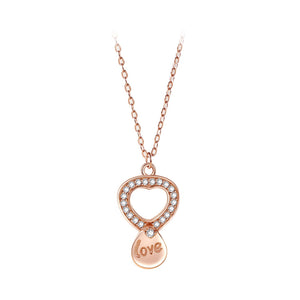 925 Sterling Silver Plated Rose Gold Fashion Simple Hollow Heart Pendant with Cubic Zirconia and Necklace