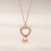 Load image into Gallery viewer, 925 Sterling Silver Plated Rose Gold Fashion Simple Hollow Heart Pendant with Cubic Zirconia and Necklace